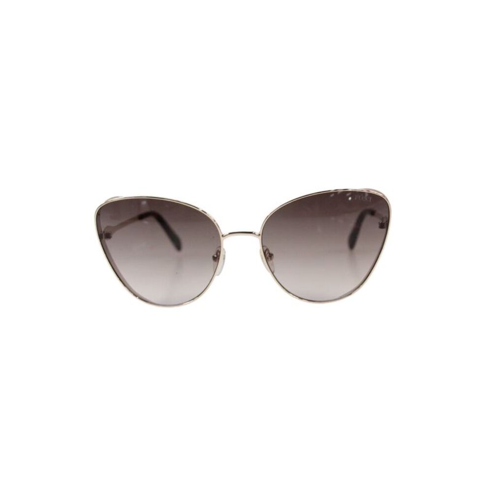 Pucci Womens EP 186 Rounded Cats Eye Sunglasses Silver Tone Brown Metal Plastic